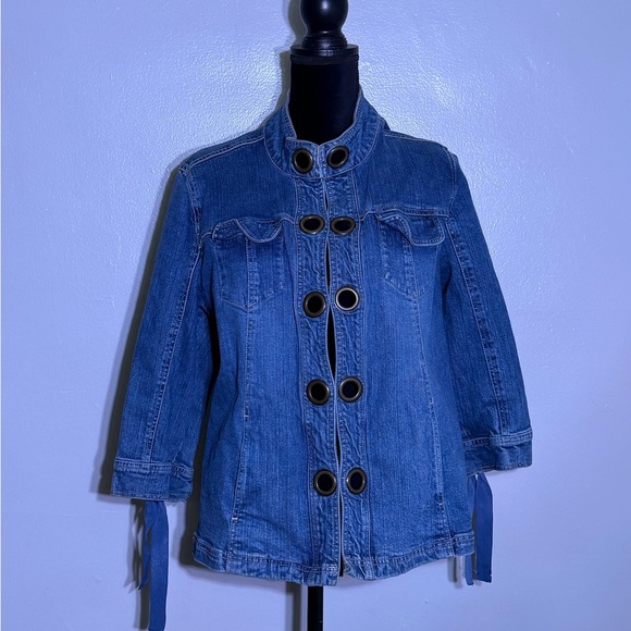 3/4 Sleeve Denim Jacket with Eyelets and Ties L A L live a little Sz 1X - Picture 8 of 8